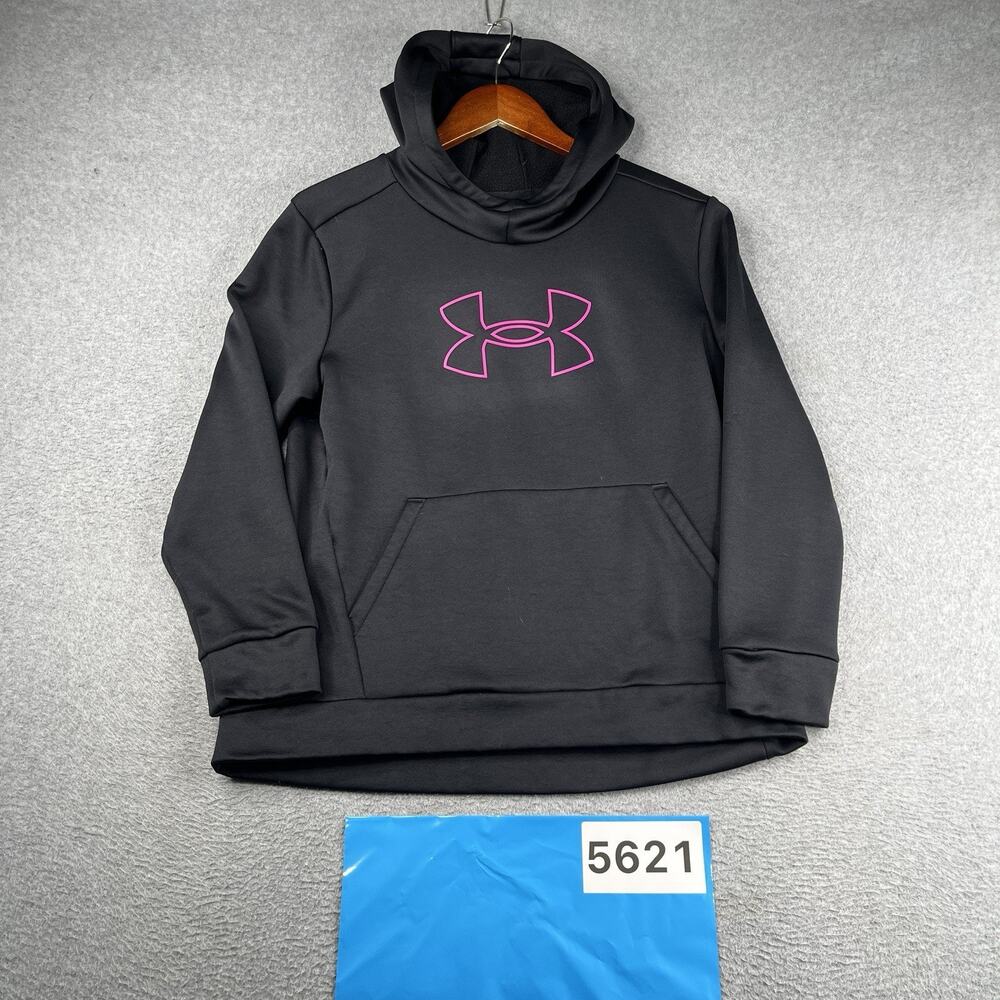 Under Armour Hoodie Sweatshirt Youth XL Girls Black Pink Logo Pocket Casual